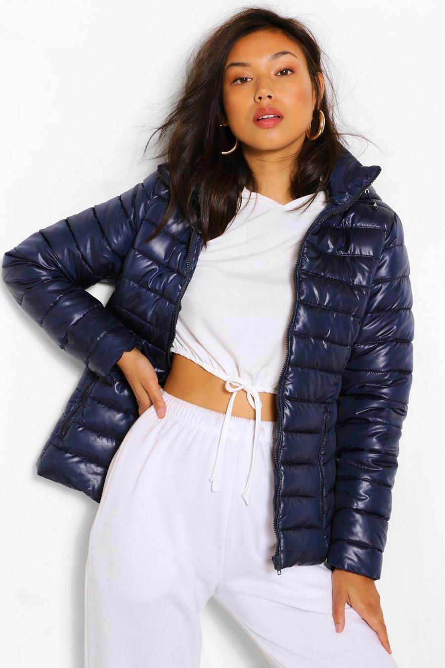 Navy Hooded Puffer Jacket image number 1