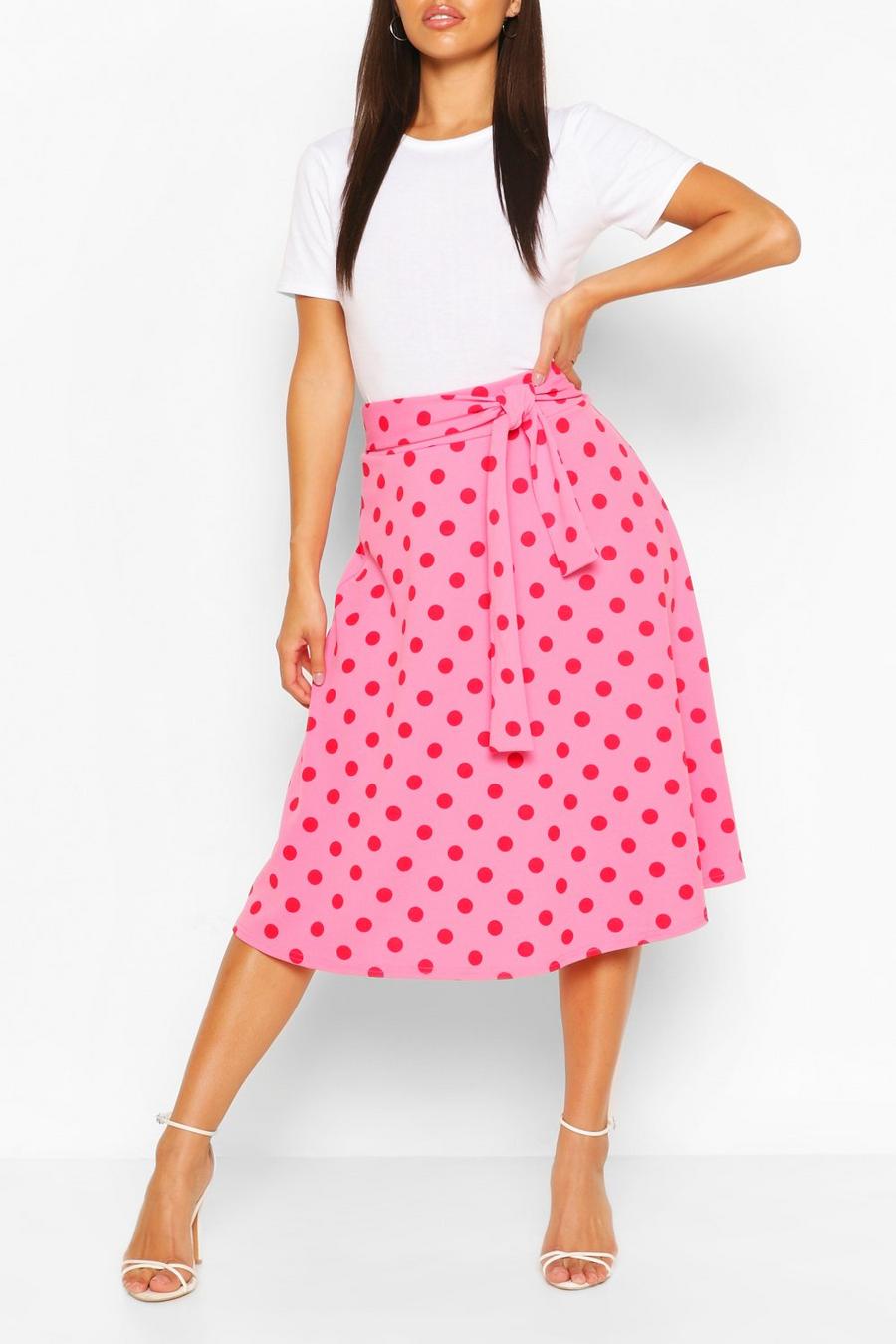 Belted Polka Dot Skater Skirt image number 1