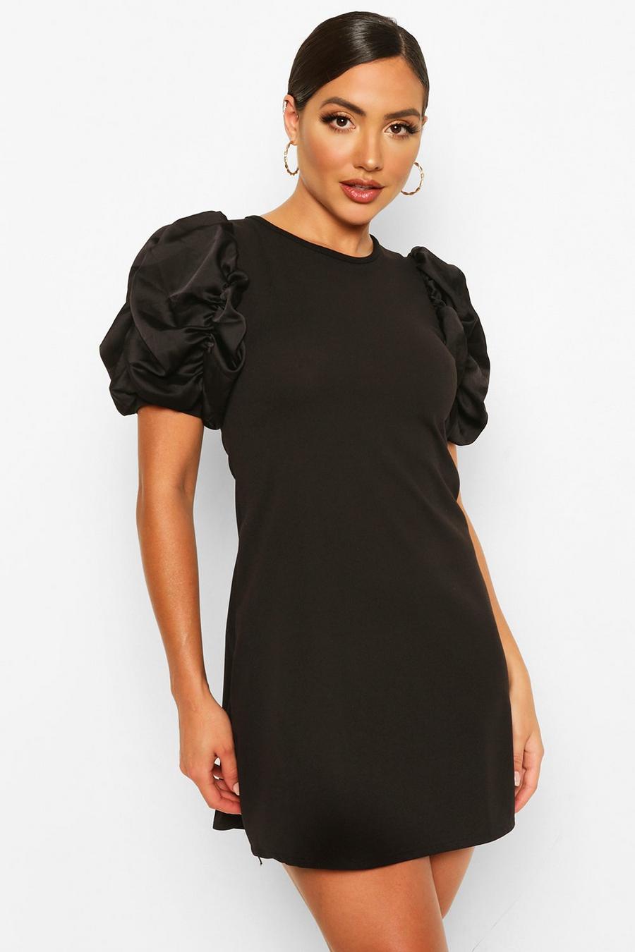 Ruched Puff Satin Sleeve Shift Dress image number 1