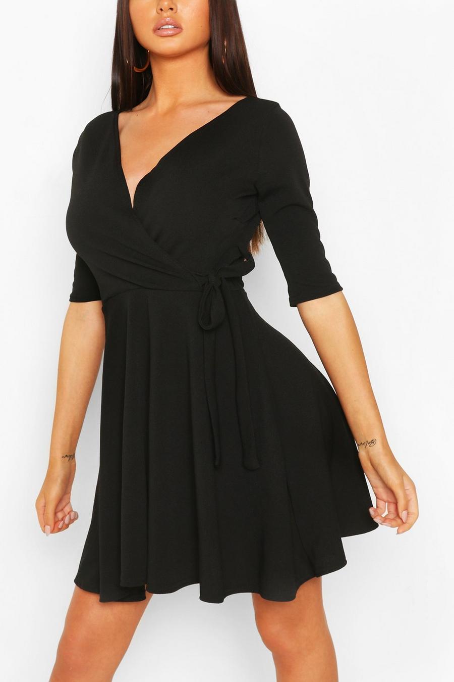 שחור שמלת סקייטר מידי בסגנון מעטפת image number 1