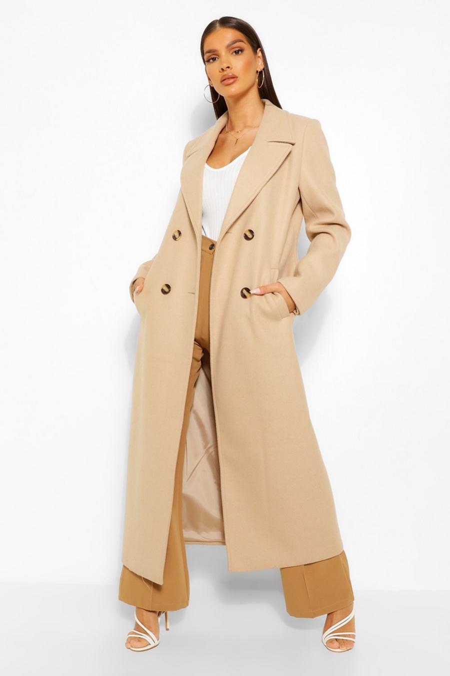Camel Brushed Wool Look Double Breasted Coat image number 1
