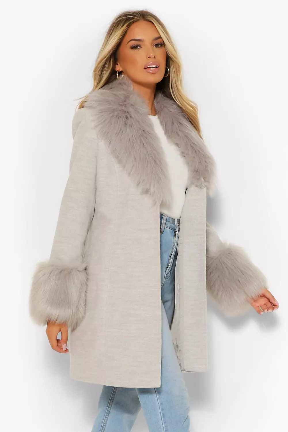 Faux fur collar discount and cuff coat