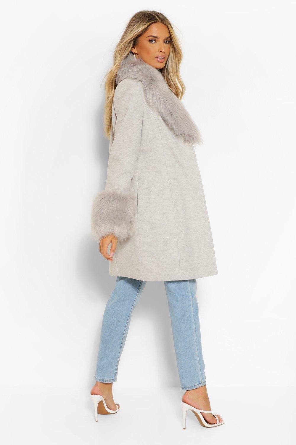 Grey coat on sale with fur collar