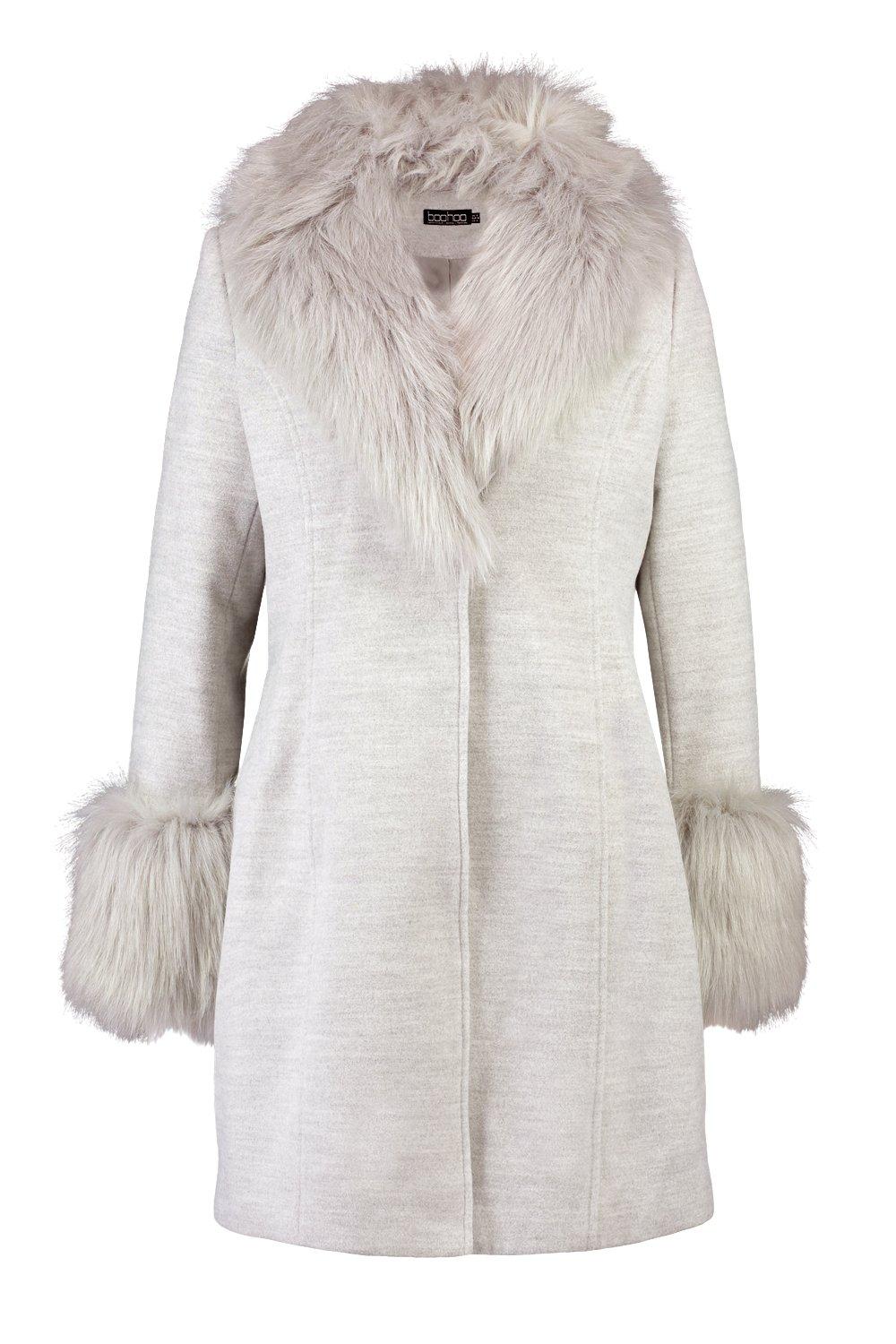 Miss selfridge faux fur collar longline padded outlet coat