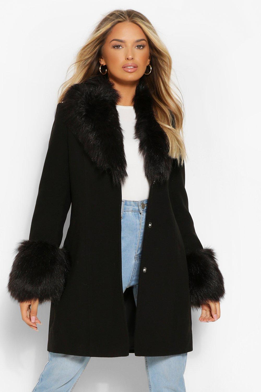 Amelie Faux Fur Cuff and Collar Coat