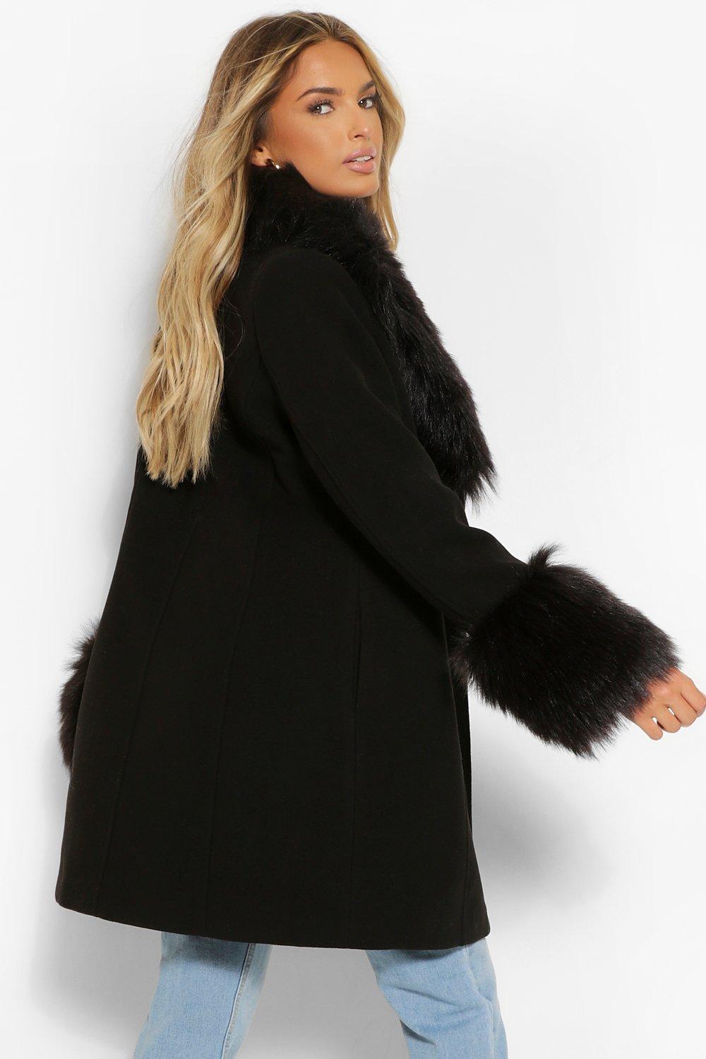 New look outlet fur collar coat