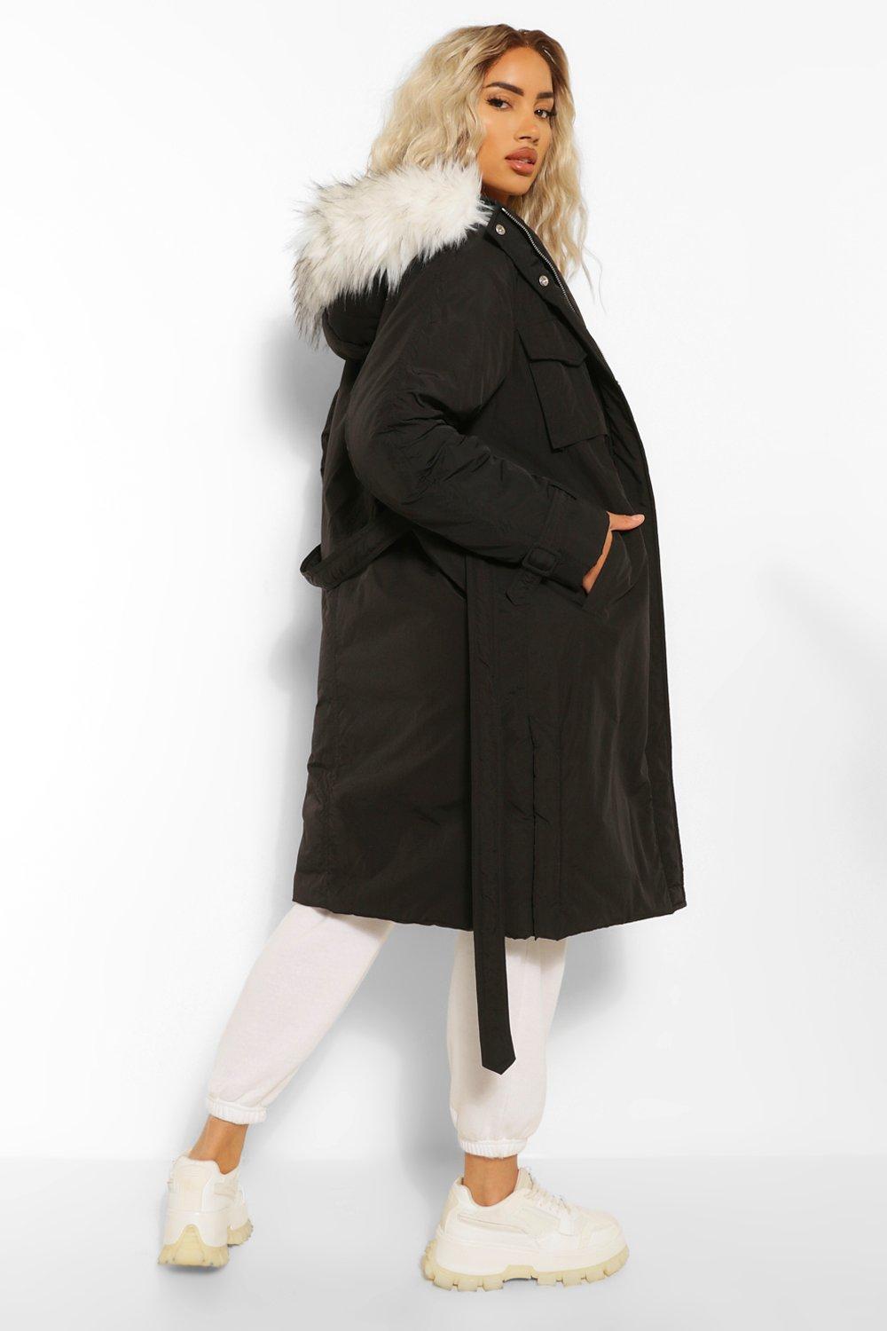 Oversized Longline Belted Parka boohoo NO