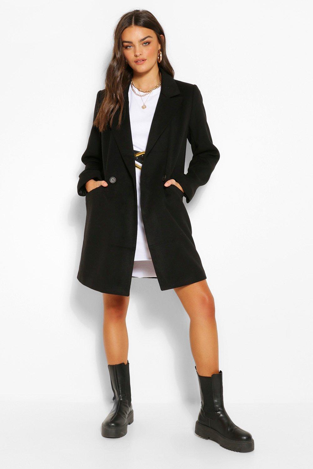 Stradivarius double breasted tailored coat in black