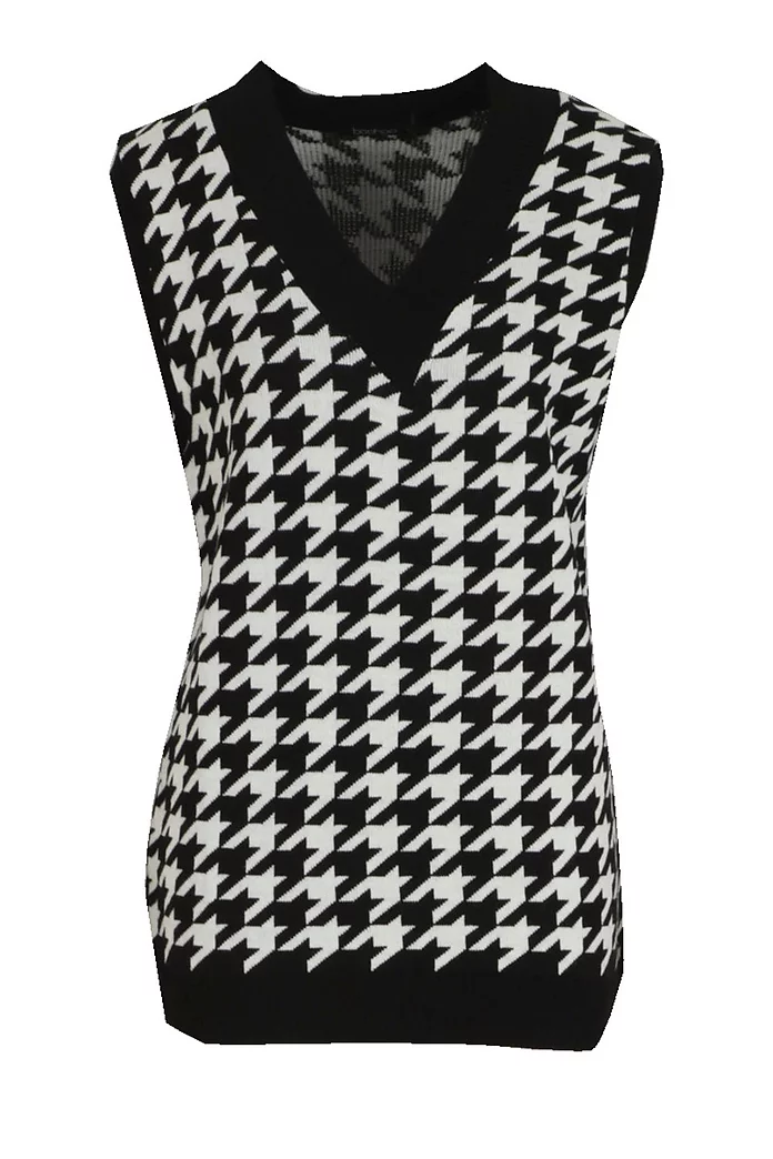 BOOHOO Dogtooth Check Sweater Vest 12.00 at Boohoo