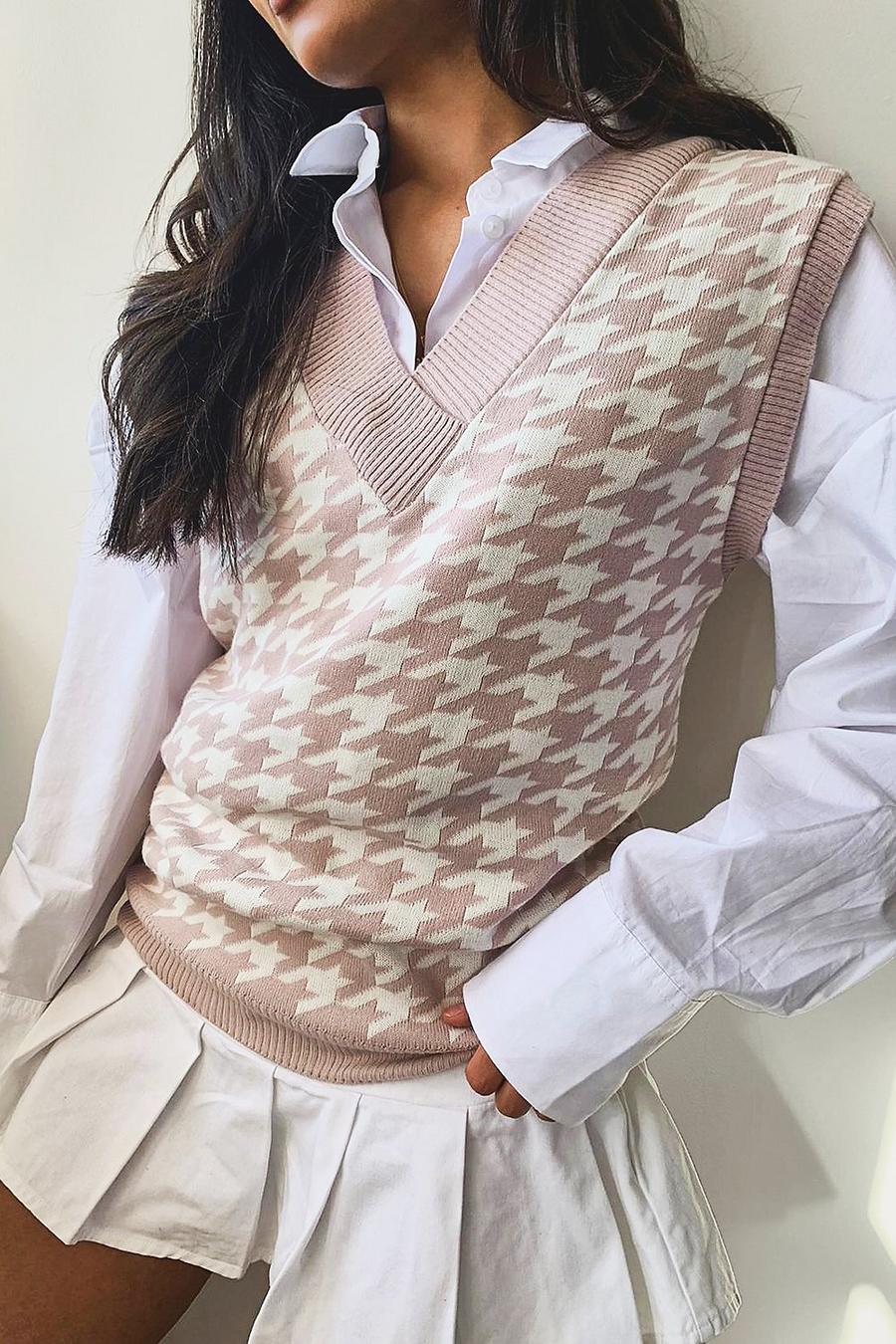 Lilac Dogtooth Check Sweater Vest image number 1
