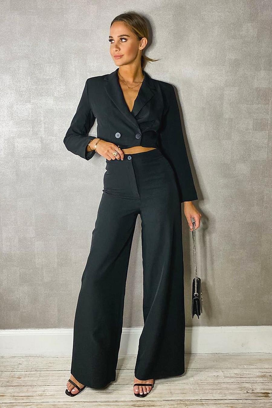 Black Woven Tailored High Waisted Wide Leg Pants image number 1