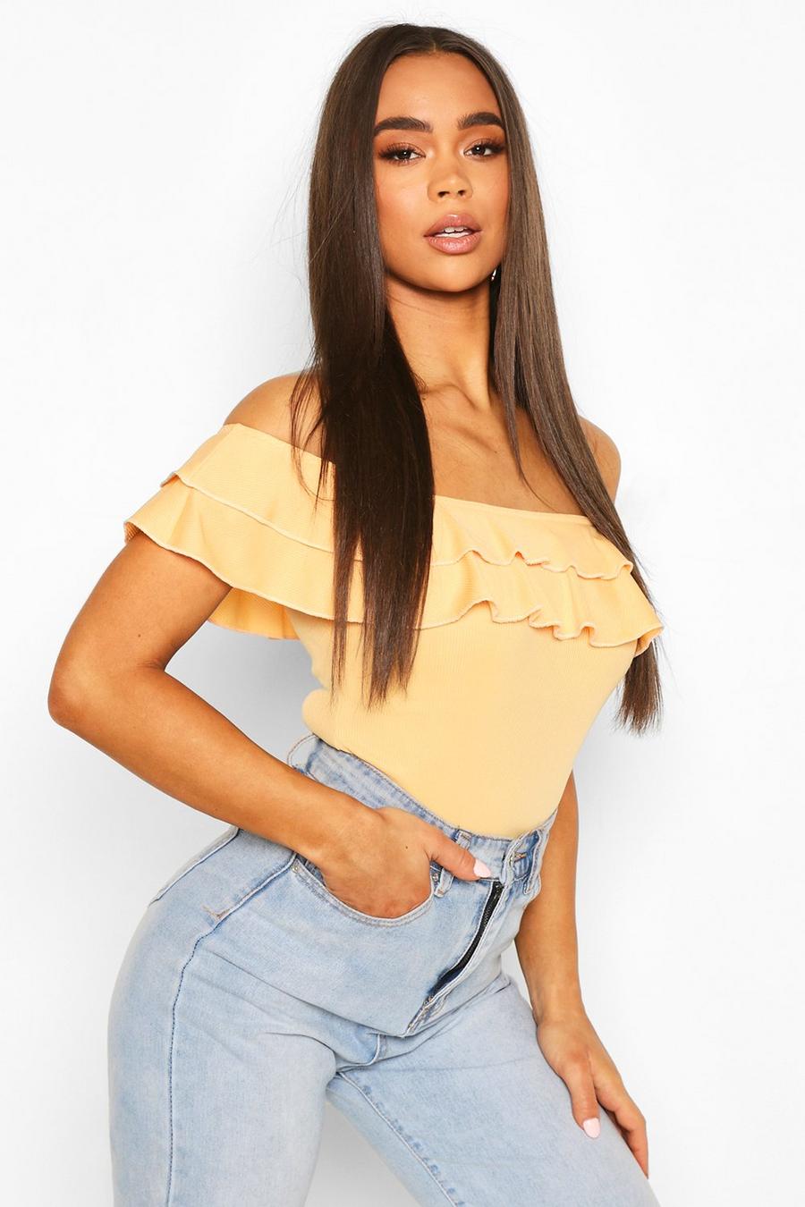 Apricot Off The Shoulder Ruffle Body image number 1