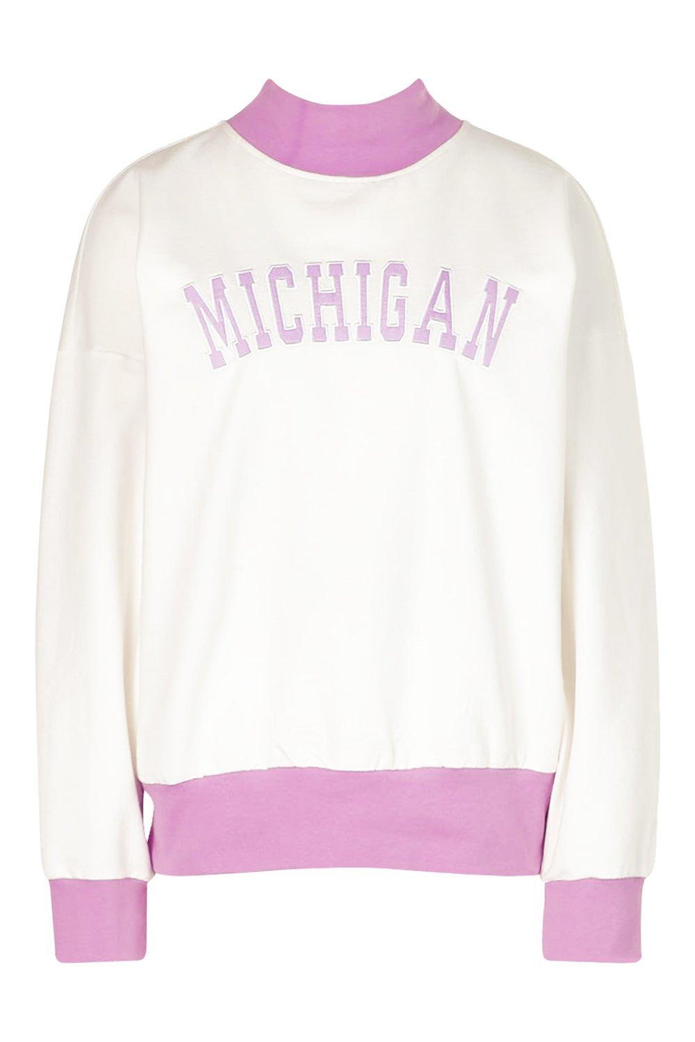 Women's White Sweatshirt And Joggers Tracksuit With Michigan Slogan –