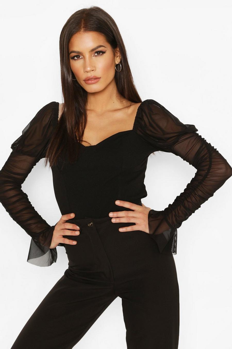 Mesh Ruched Sleeve Cup Detail Top image number 1