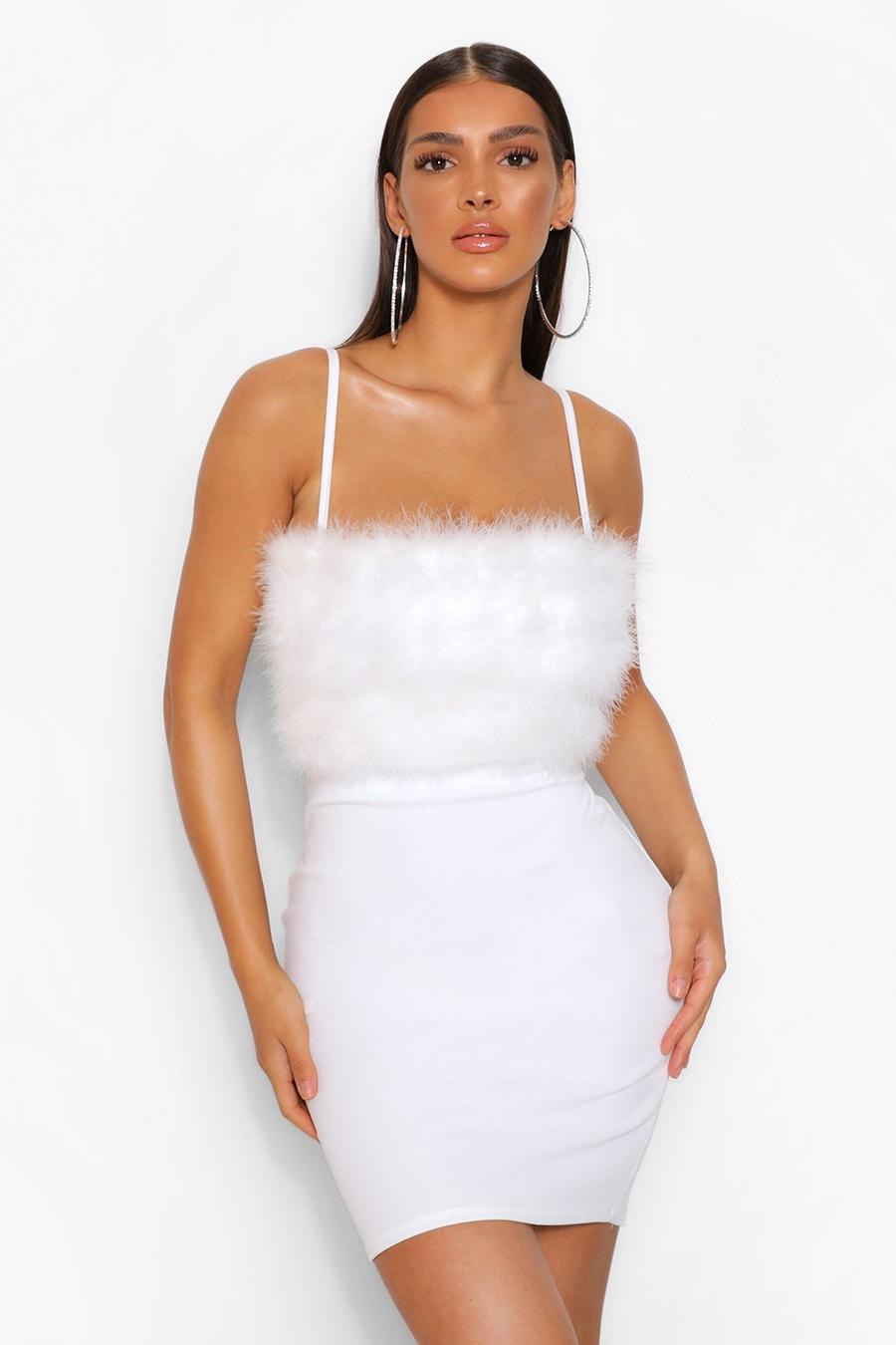White Feather Trim Mini Dress image number 1