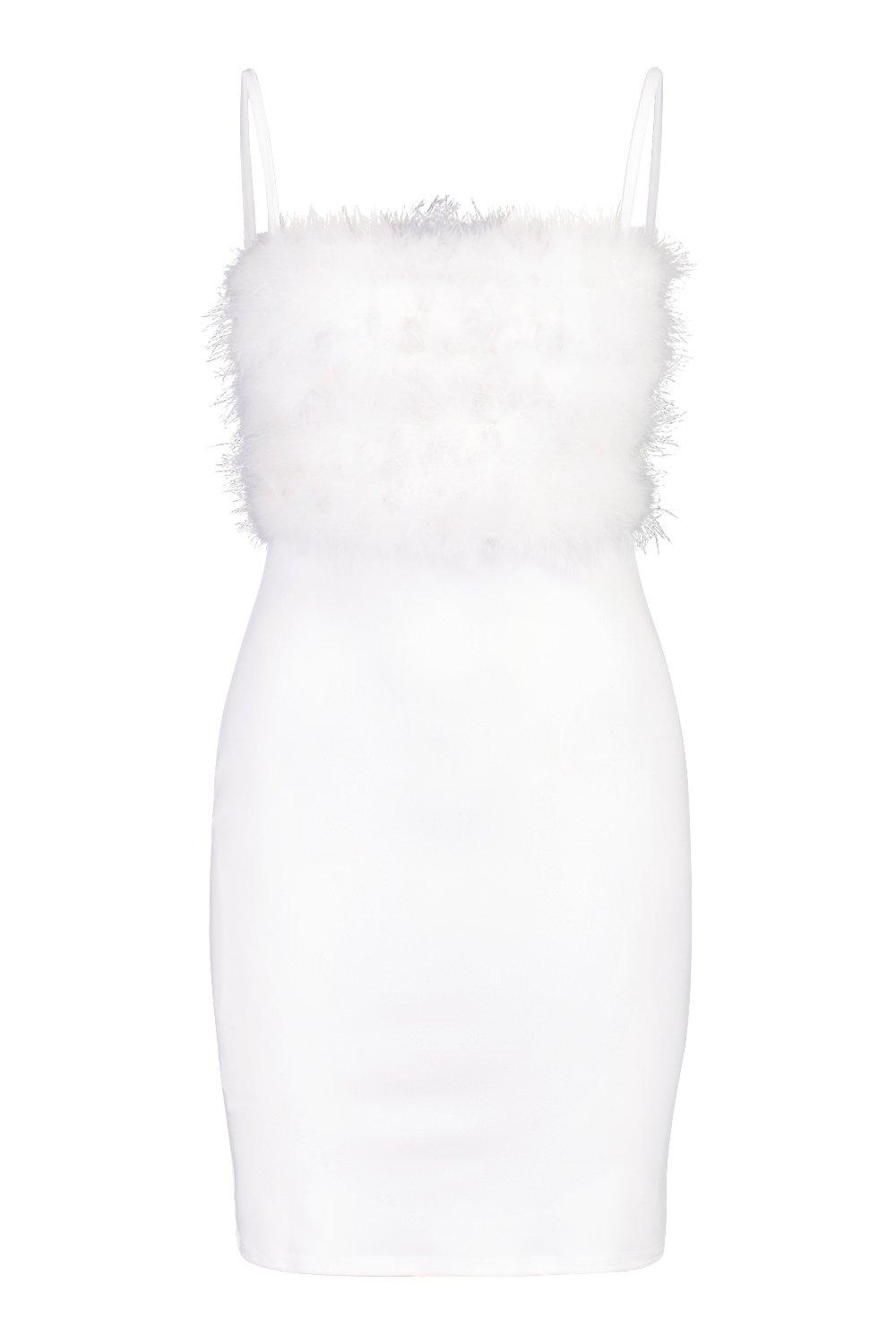 white feather mini dress