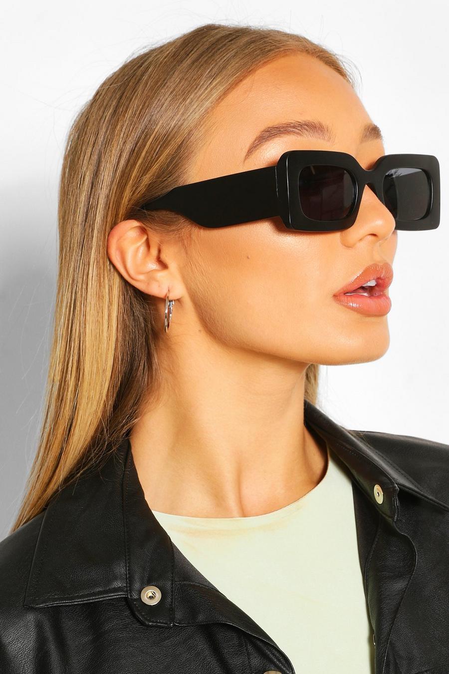 Black Chunky Rectangle Oversized Sunglasses image number 1