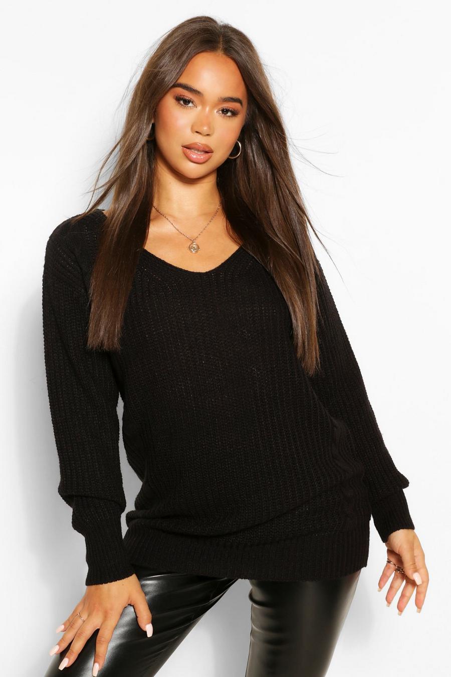 Black Oversized Cable Knit Sweater image number 1
