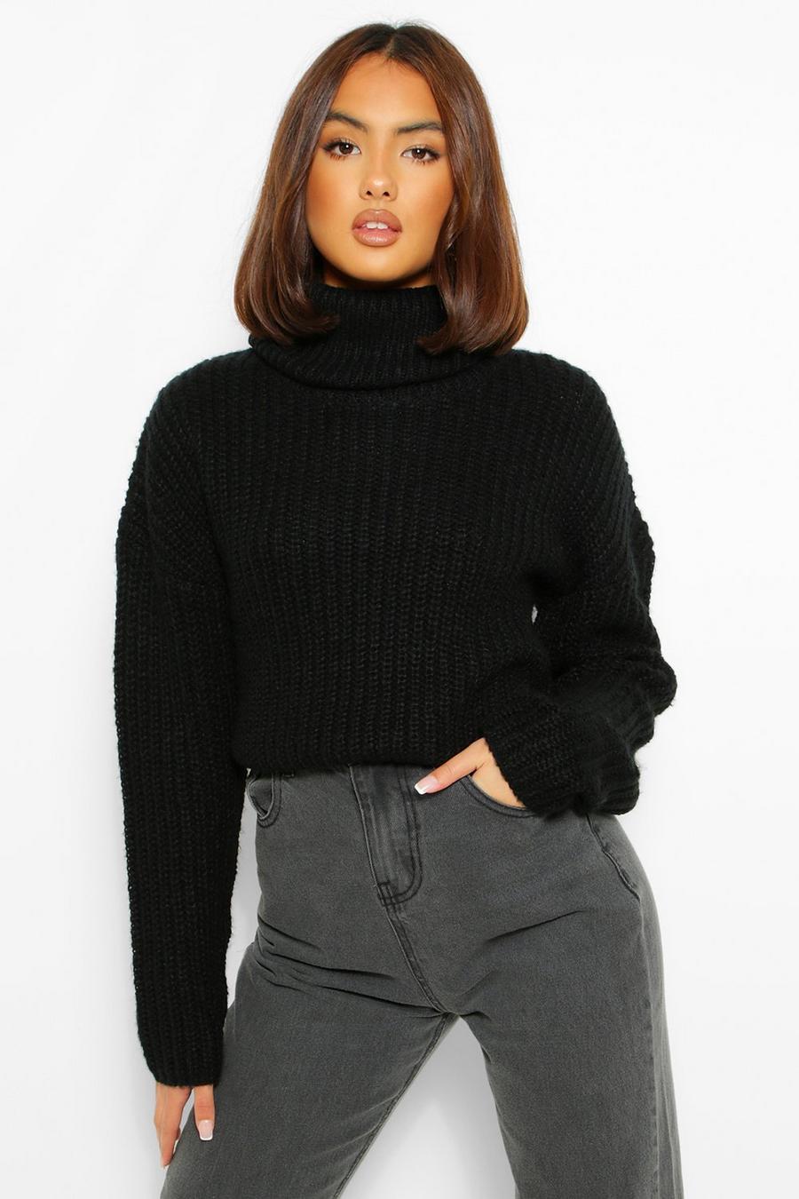 Black Cropped Roll Neck Jumper image number 1