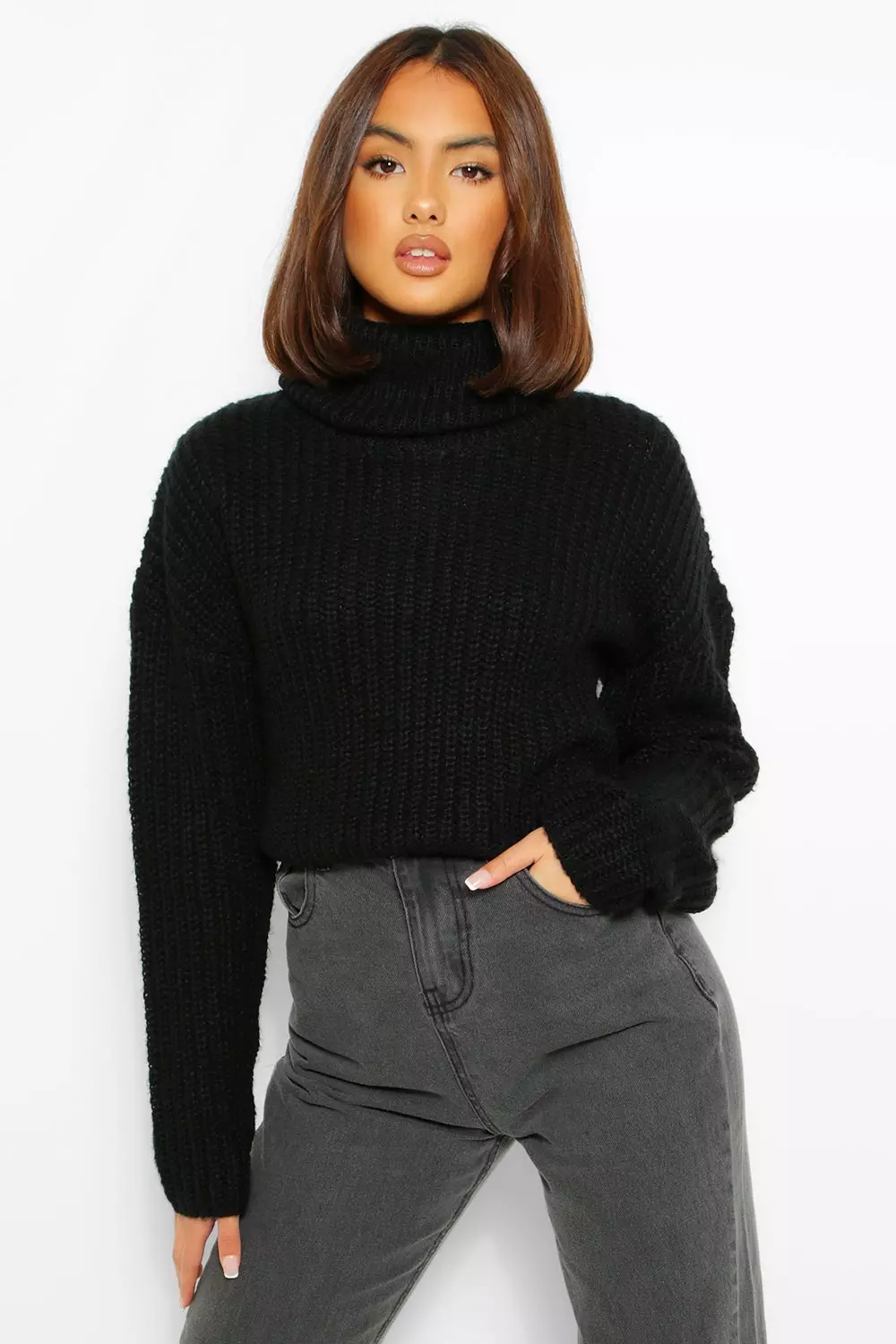 Black cropped polo neck jumper new arrivals