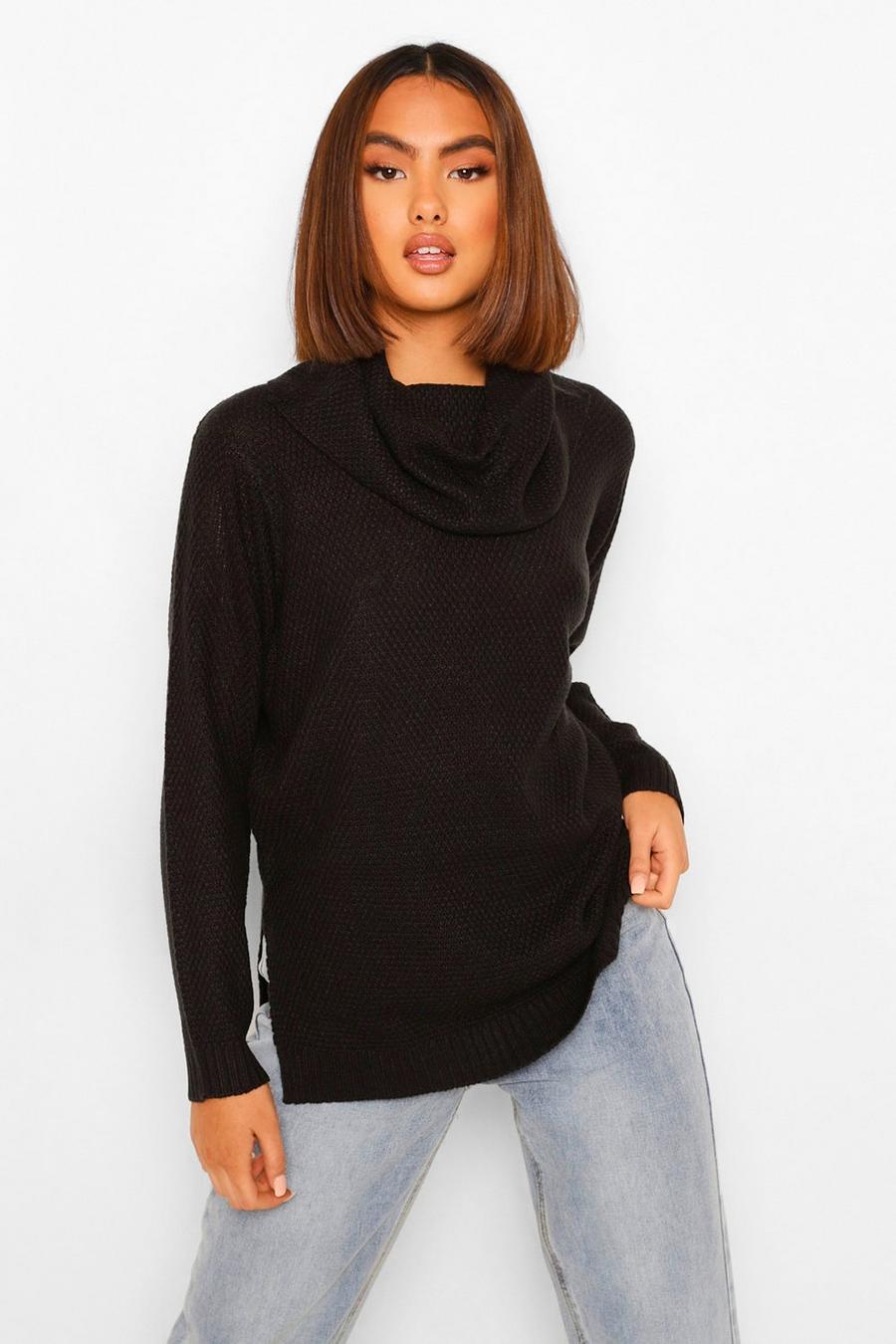 Black Cowl Neck Light Weight Sweater image number 1