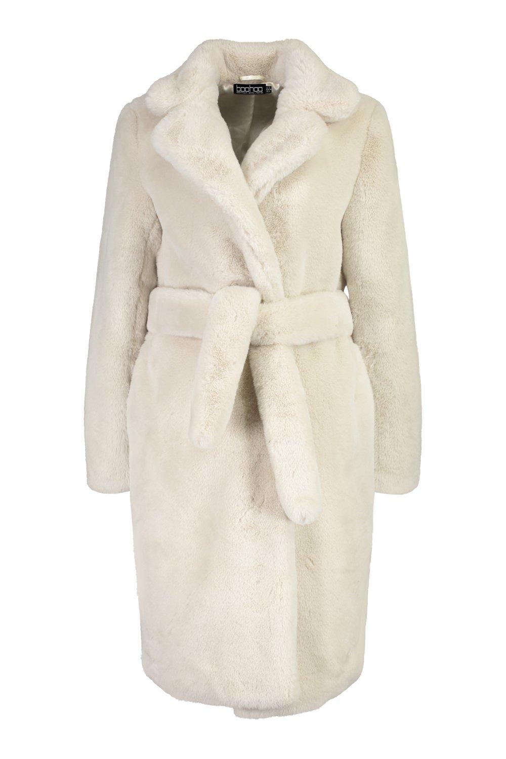 Plush Faux Fur Belted Robe Coat