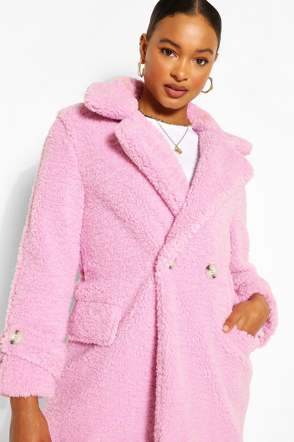 boohoo pink faux fur coat