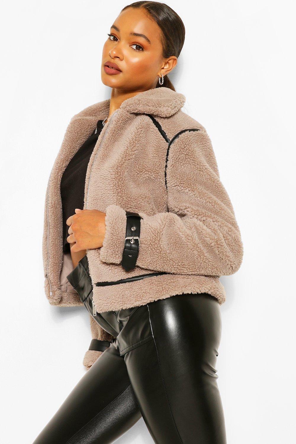 Boohoo teddy faux hot sale fur aviator