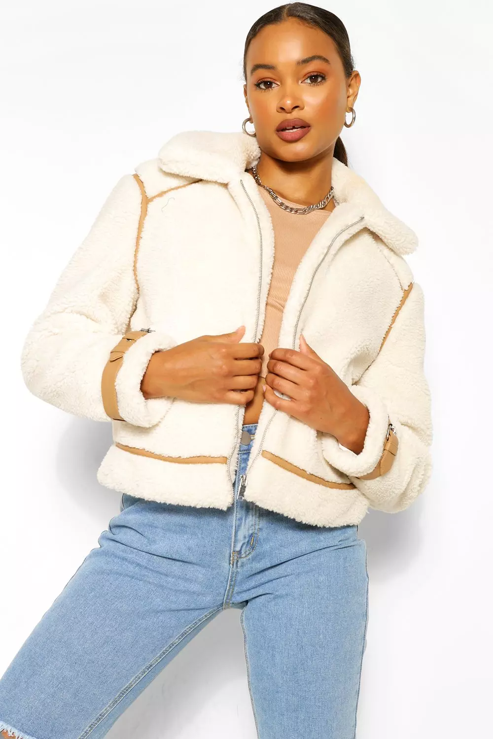 Boohoo teddy 2025 faux fur aviator