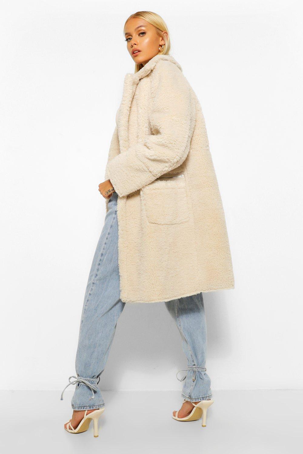 Manteau en fausse peau de mouton d tail poche