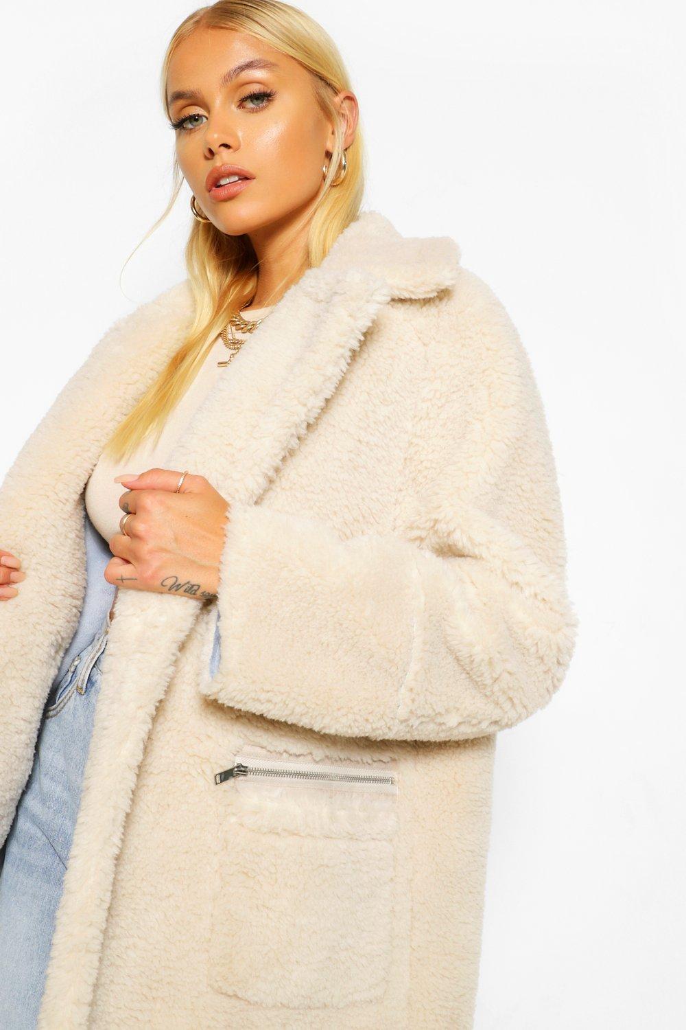 Manteau en fausse peau de mouton d tail poche