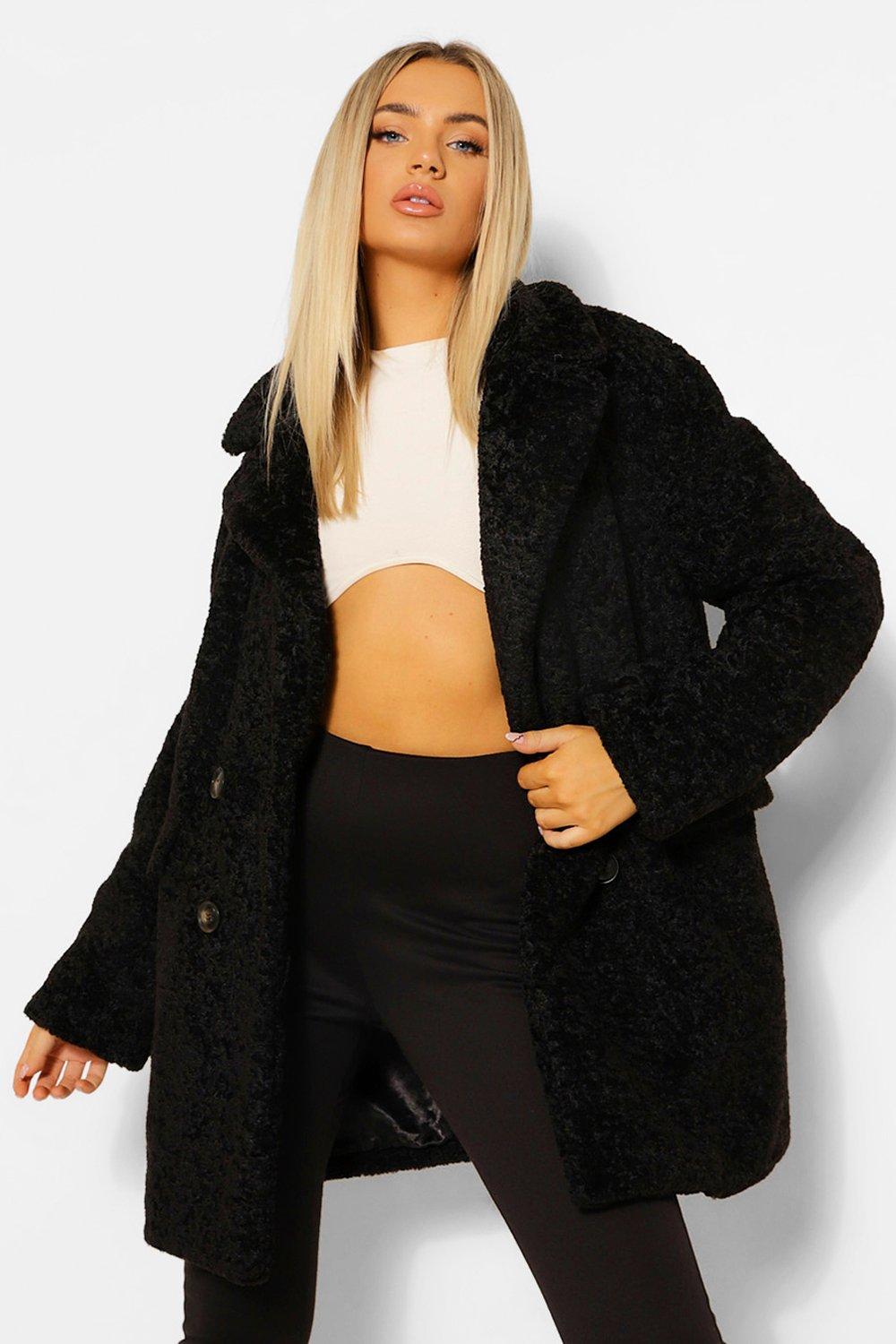 Boohoo black 2025 teddy coat