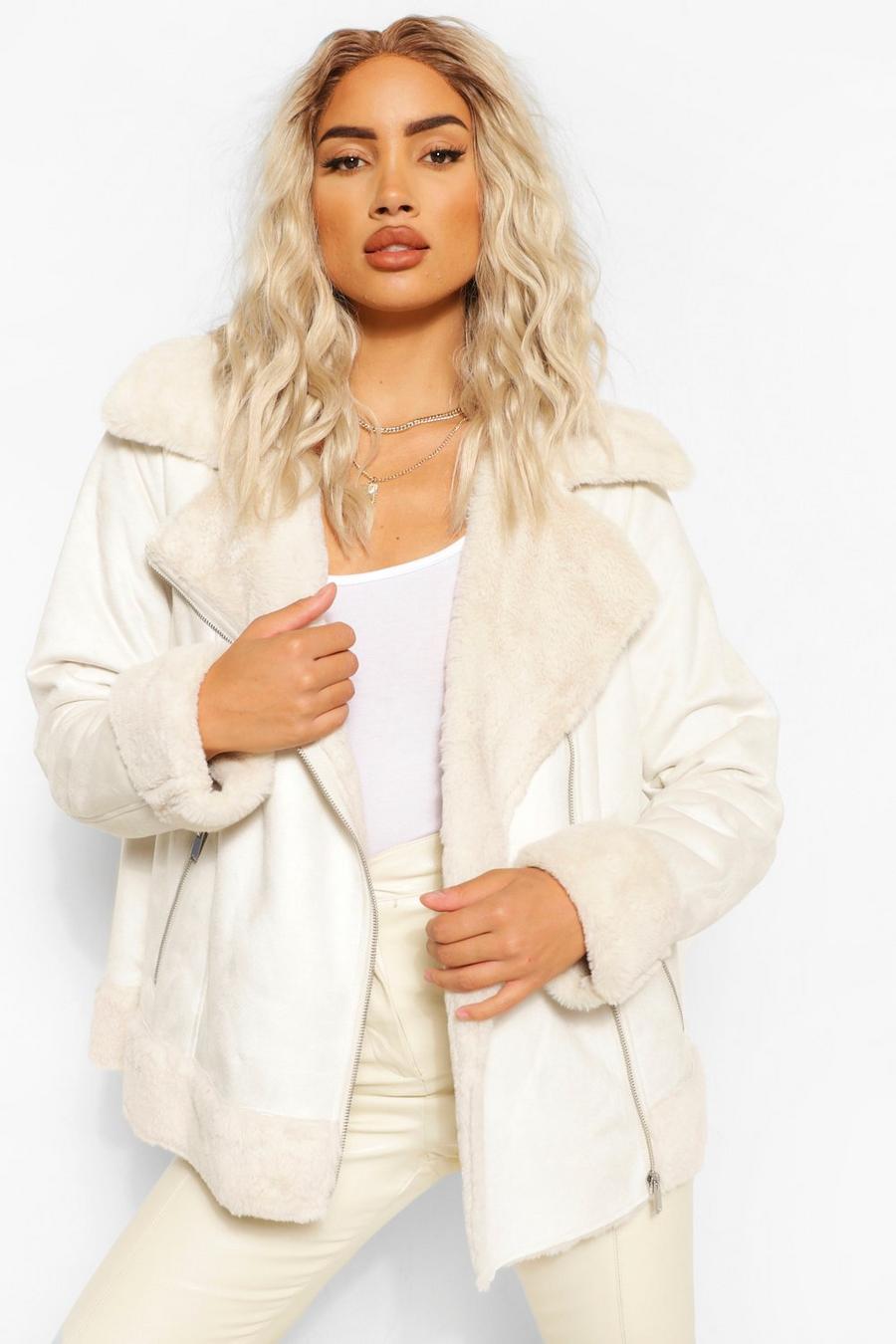 Cream Suedette Faux Fur Lined Aviator image number 1