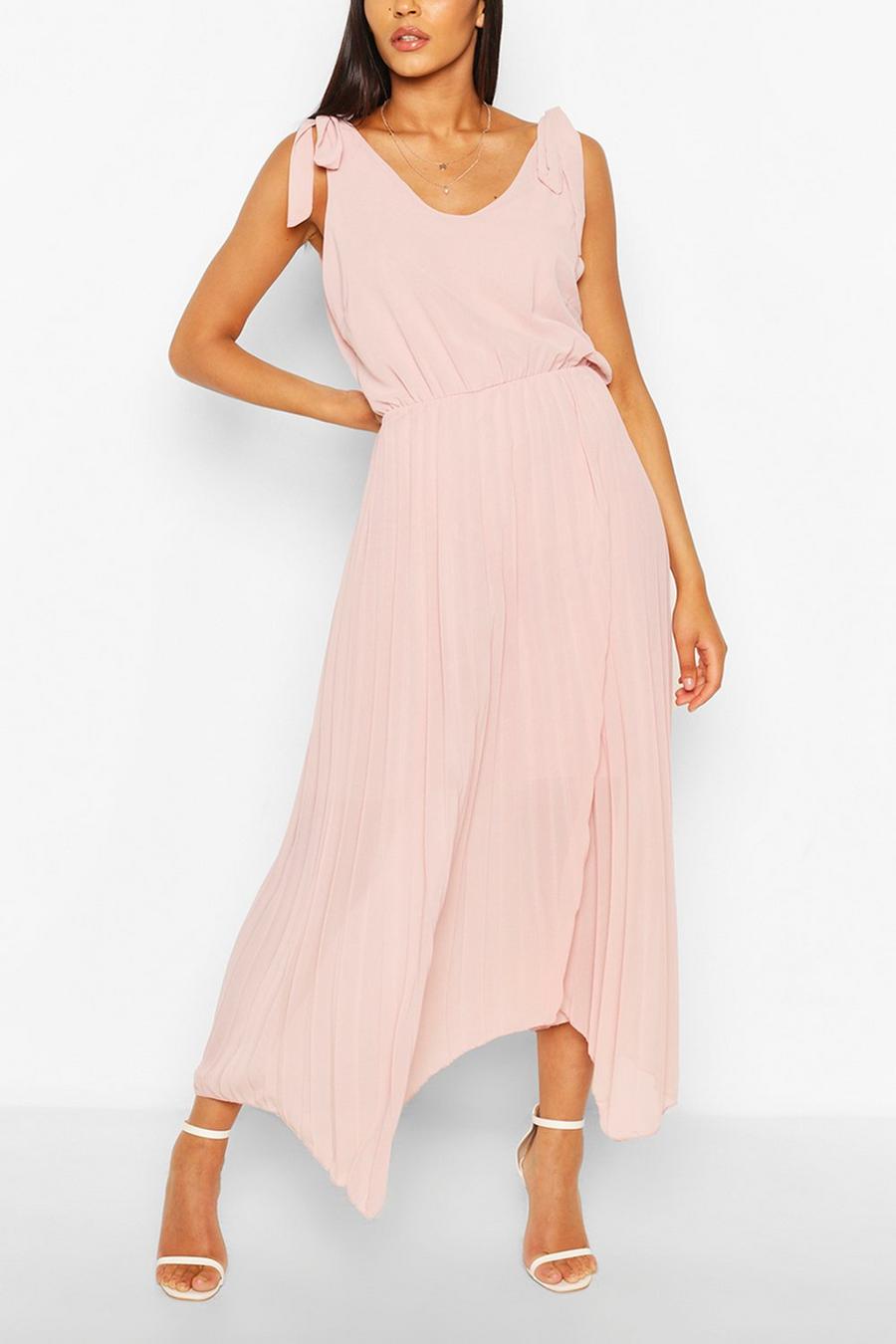 Blush Tie Strap Pleated Skirt Maxi Dress image number 1