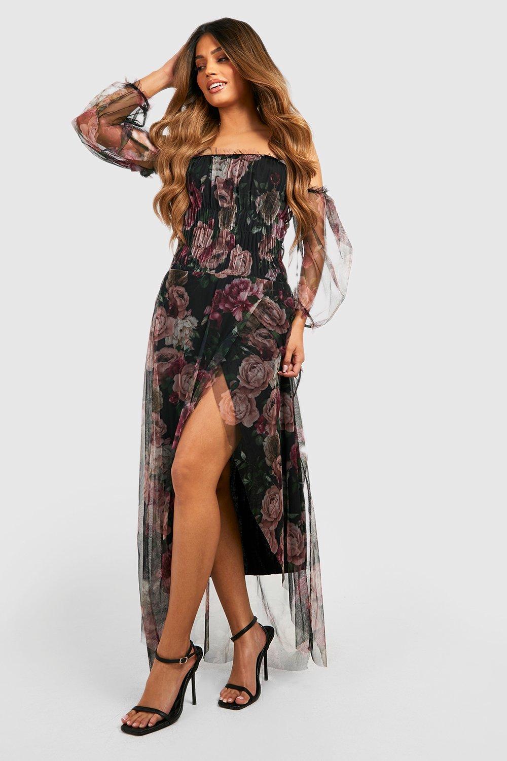 floral mesh maxi dress