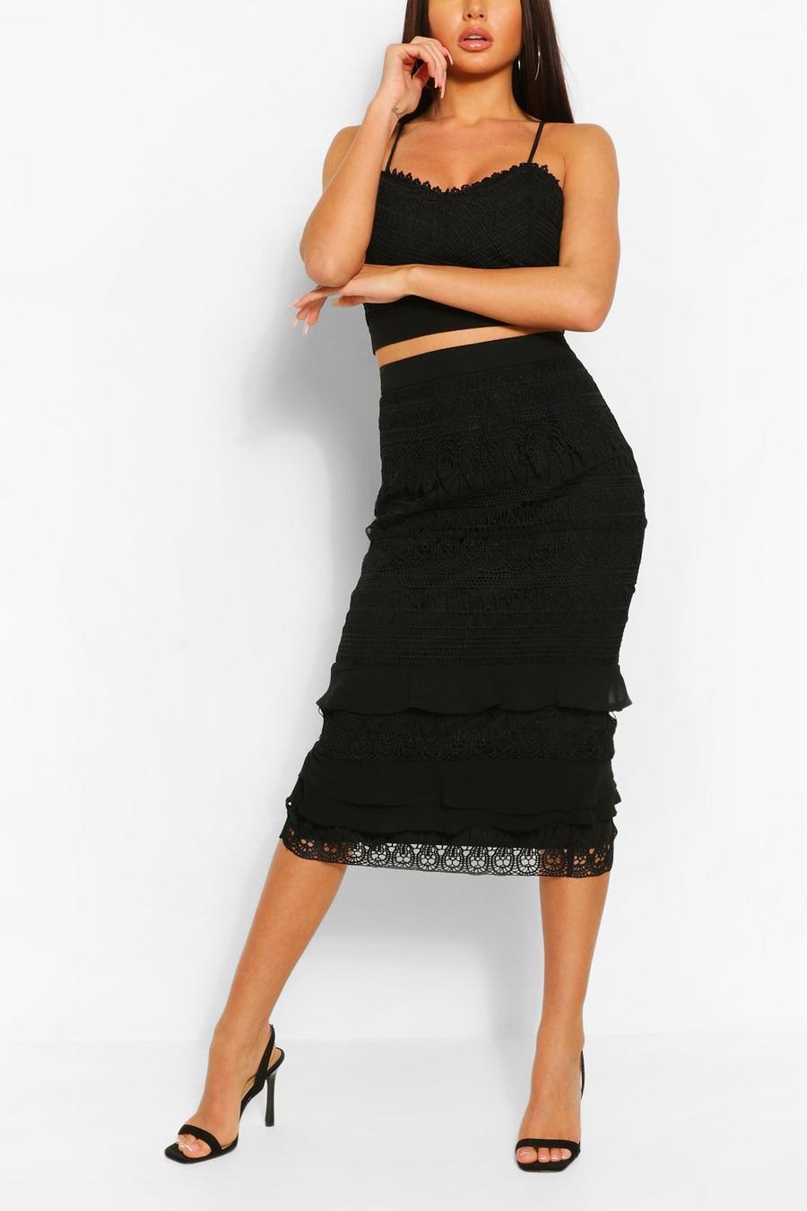 Crochet Lace Occasion Frill Midi Skirt image number 1