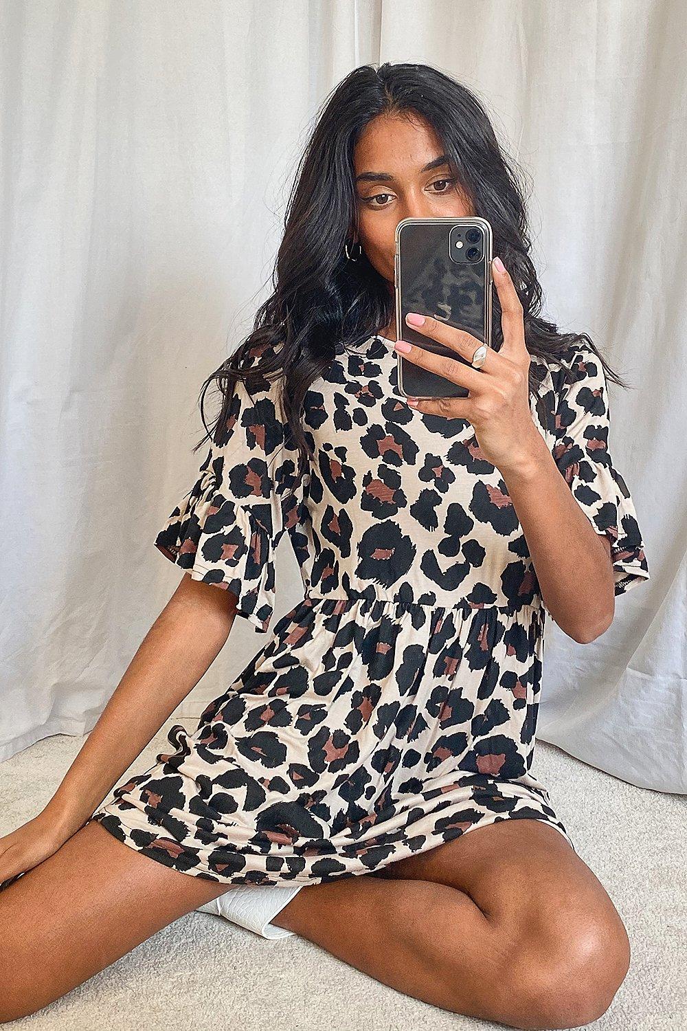 boohoo leopard print smock dress