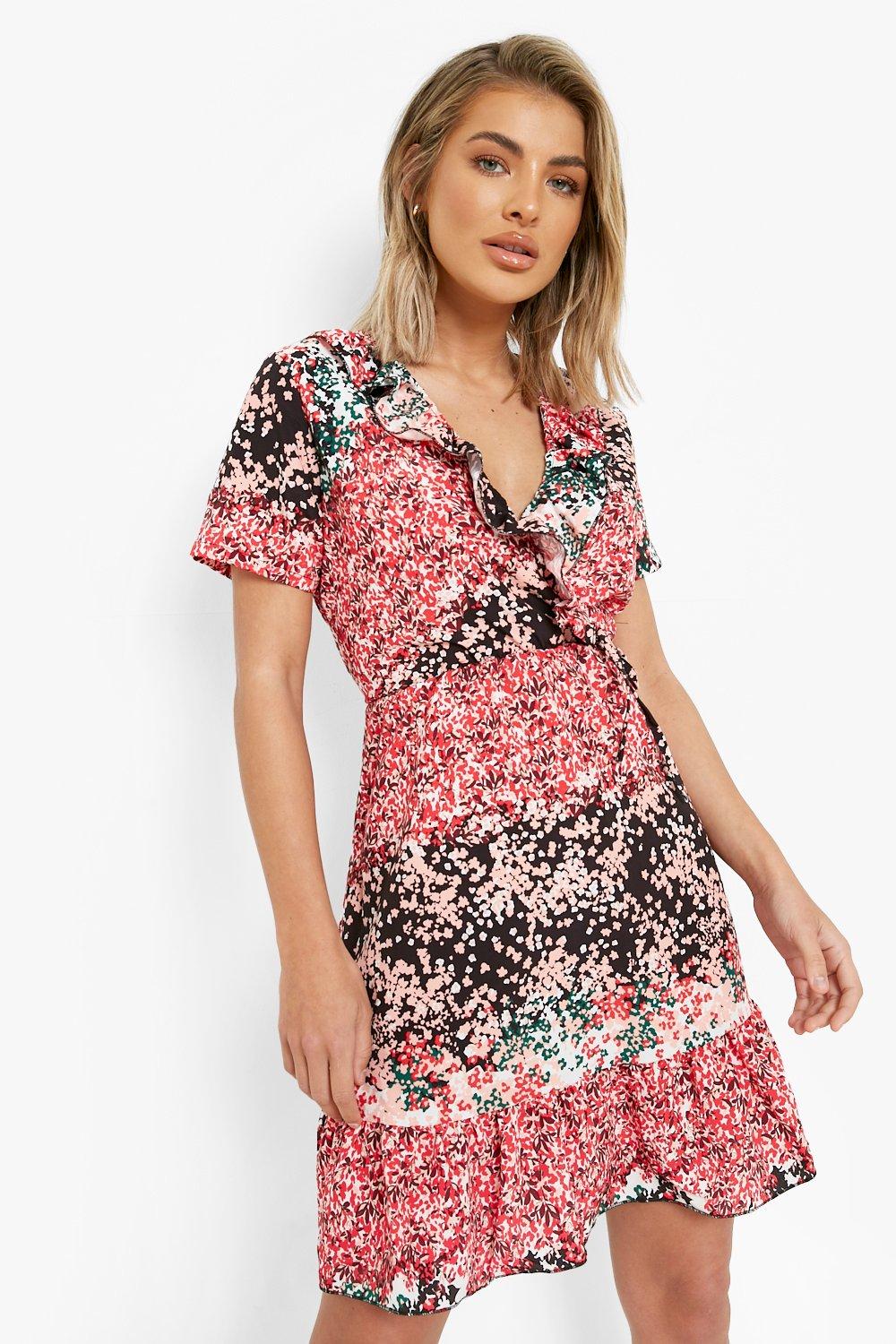 Floral Wrap Short Sleeve Tea Dress | boohoo