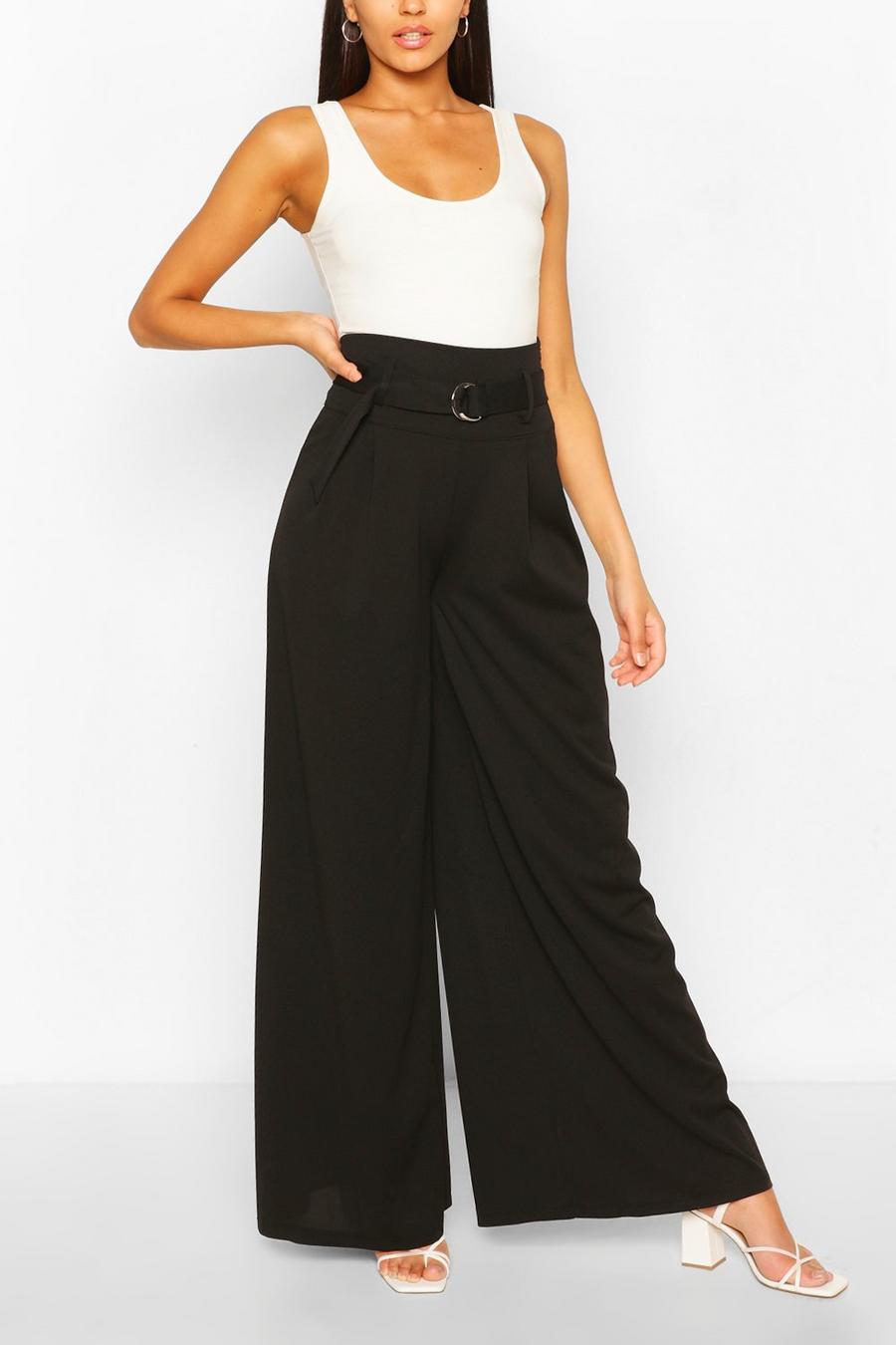 Black Belted Deep Waist Extreme Wide Leg Trousers image number 1