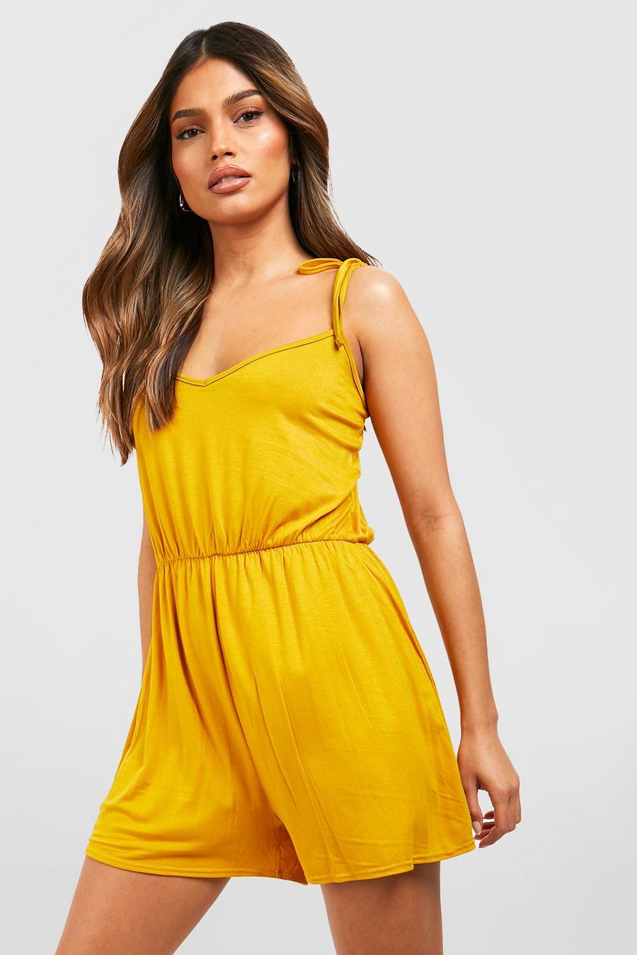 Mustard Basic playsuit med smala axelband image number 1
