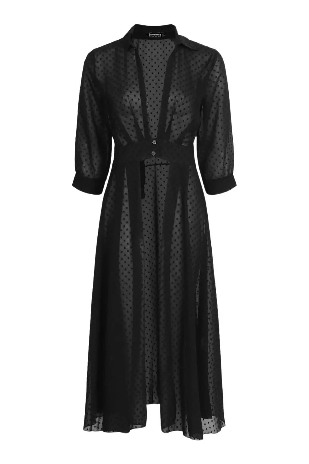 Black Woven Dobby Button Through Maxi Shirt alternative image