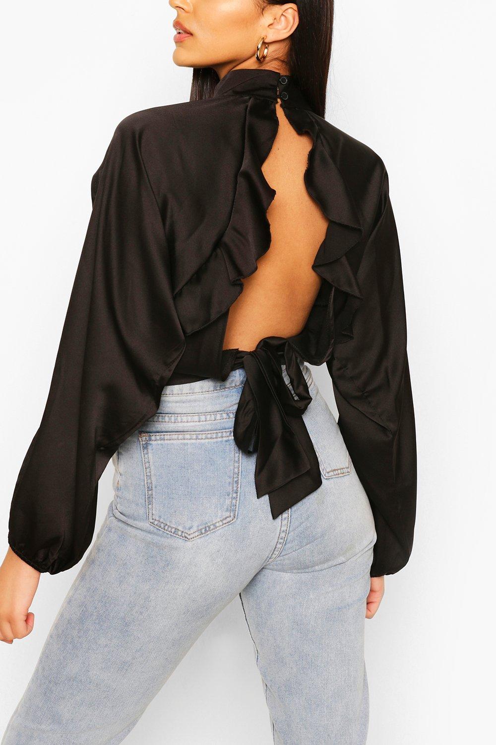 Satin open best sale back blouse