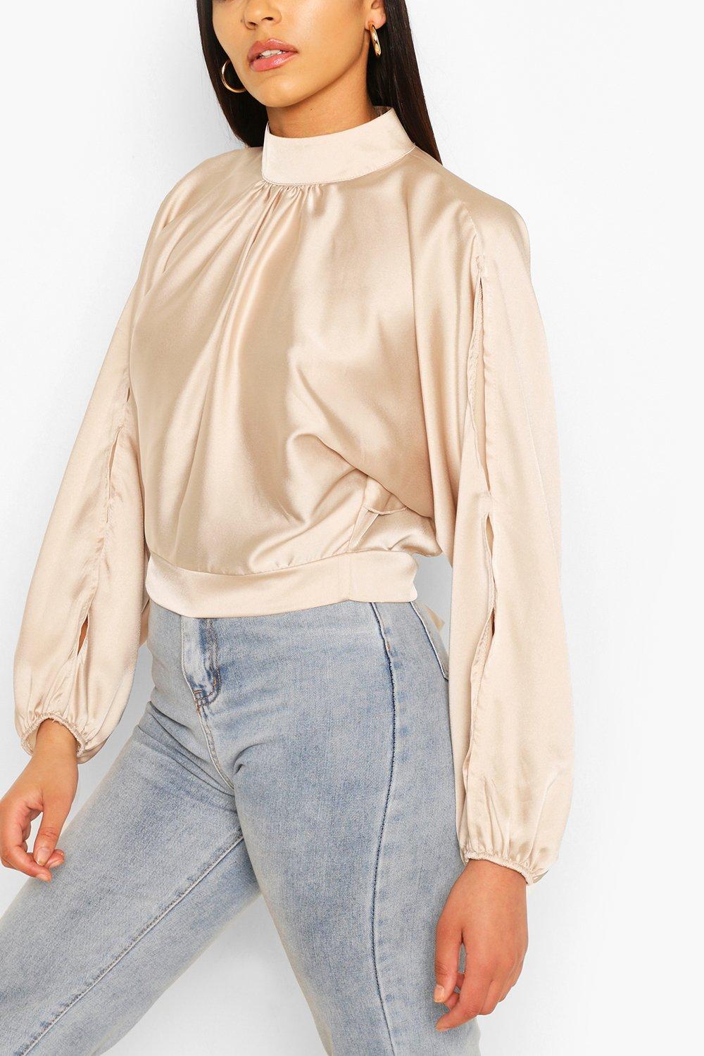 Open satin blouse online