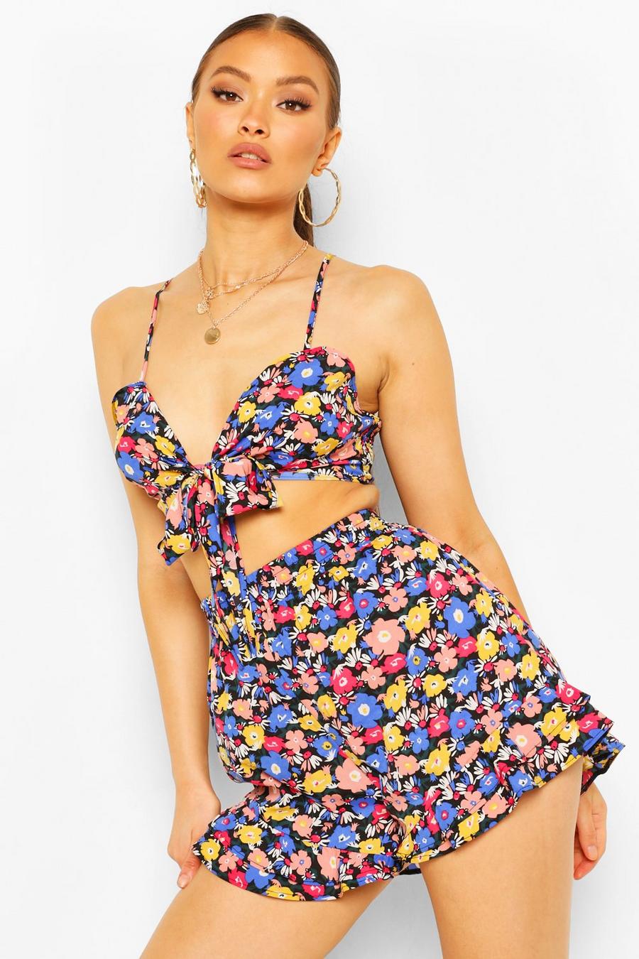 Floral Tie Front Bralet & Shorts Two-Piece image number 1