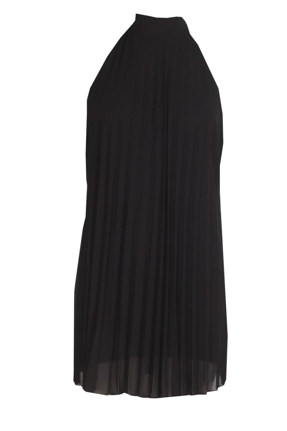 High Neck Sleeveless Pleated Swing Dress