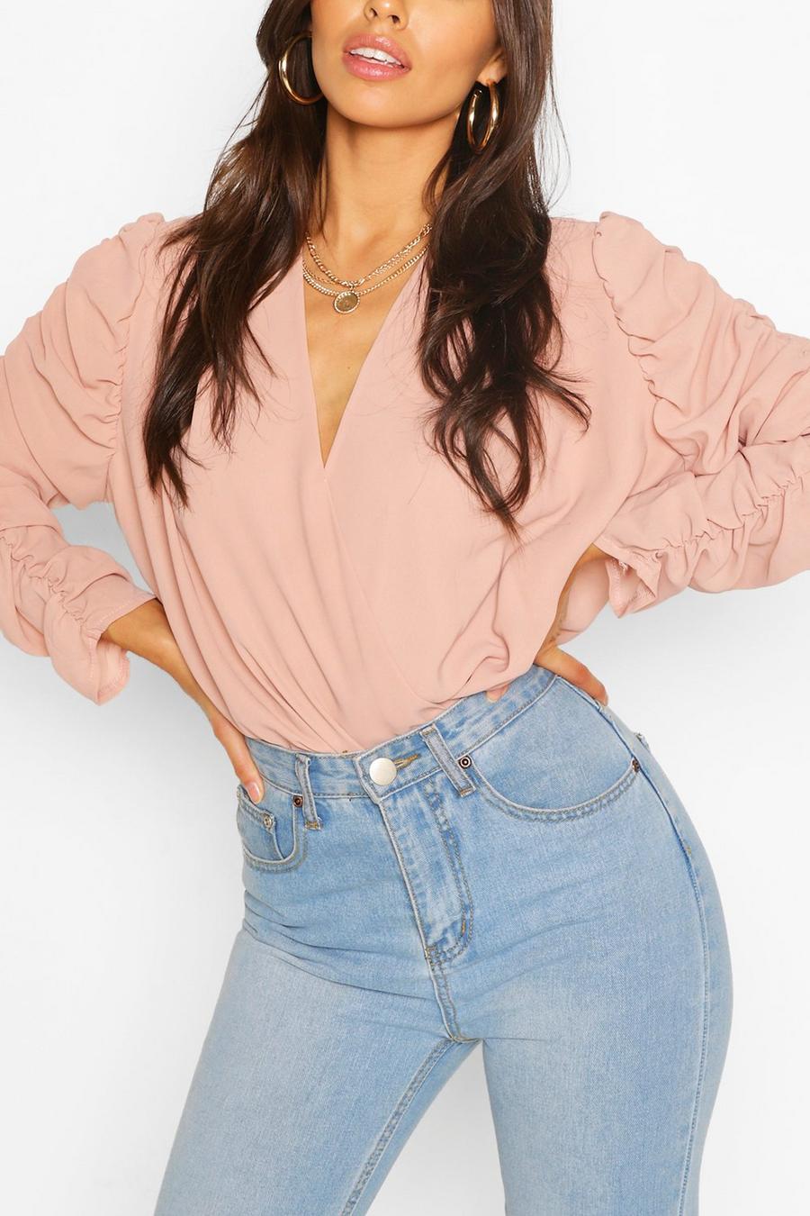 Blush Woven Ruched Sleeve Blouse image number 1