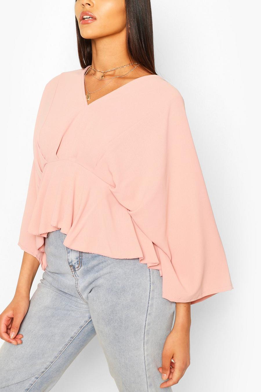 Blush pink Woven Pleated Kimono Sleeve Top image number 1