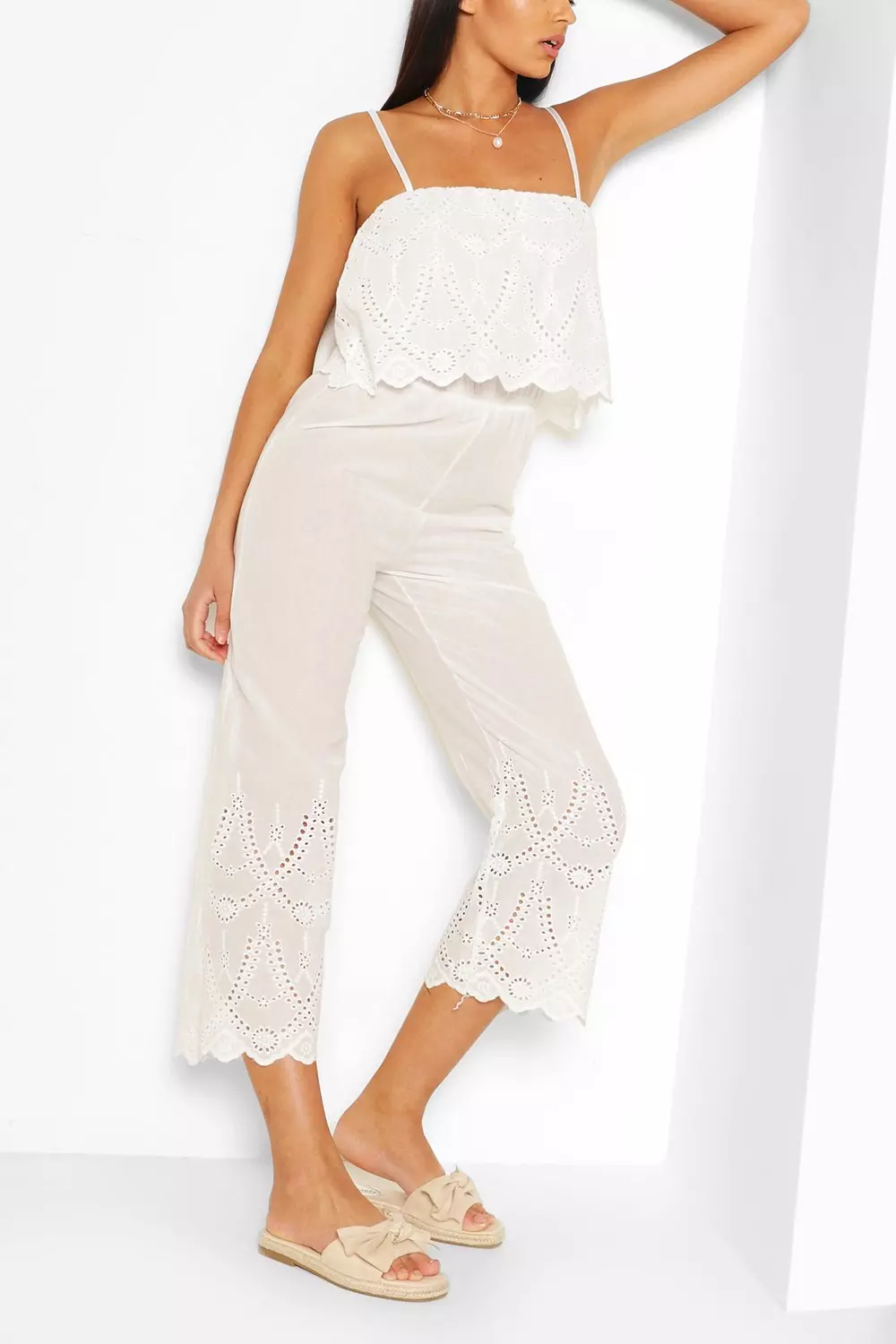 White Broderie Bardot Overlayer Jumpsuit alternative image