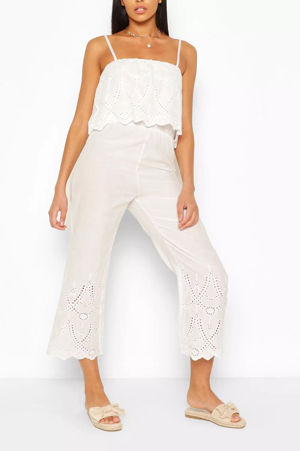 White Broderie Bardot Overlayer Jumpsuit alternative image