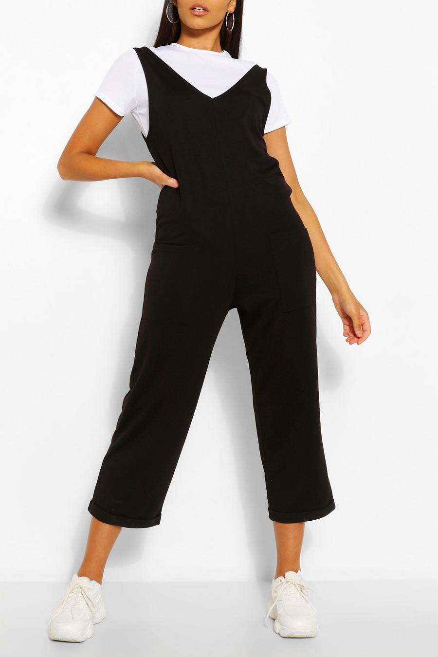 Black Soft Loopback Slouch Dungaree With Pockets image number 1